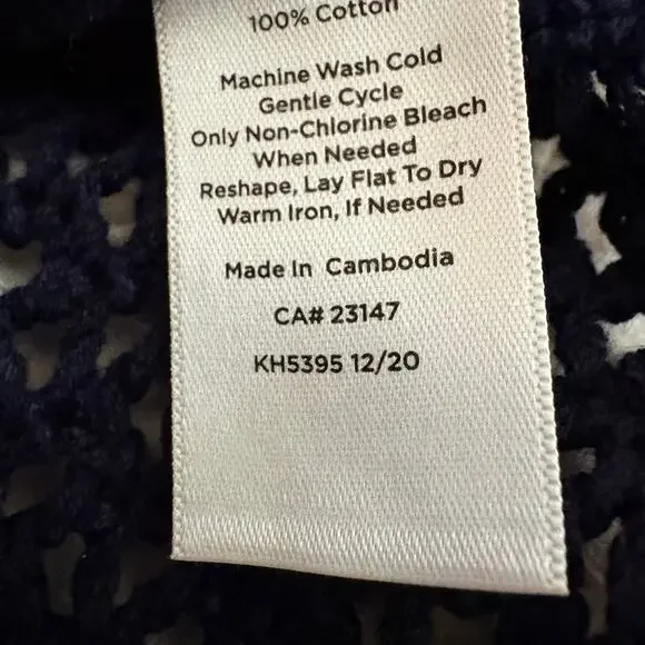 Coastal Grandma Talbots Navy Blue Open Knit Mesh V-Neck Crochet Sweater Top - Picture 5 of 7